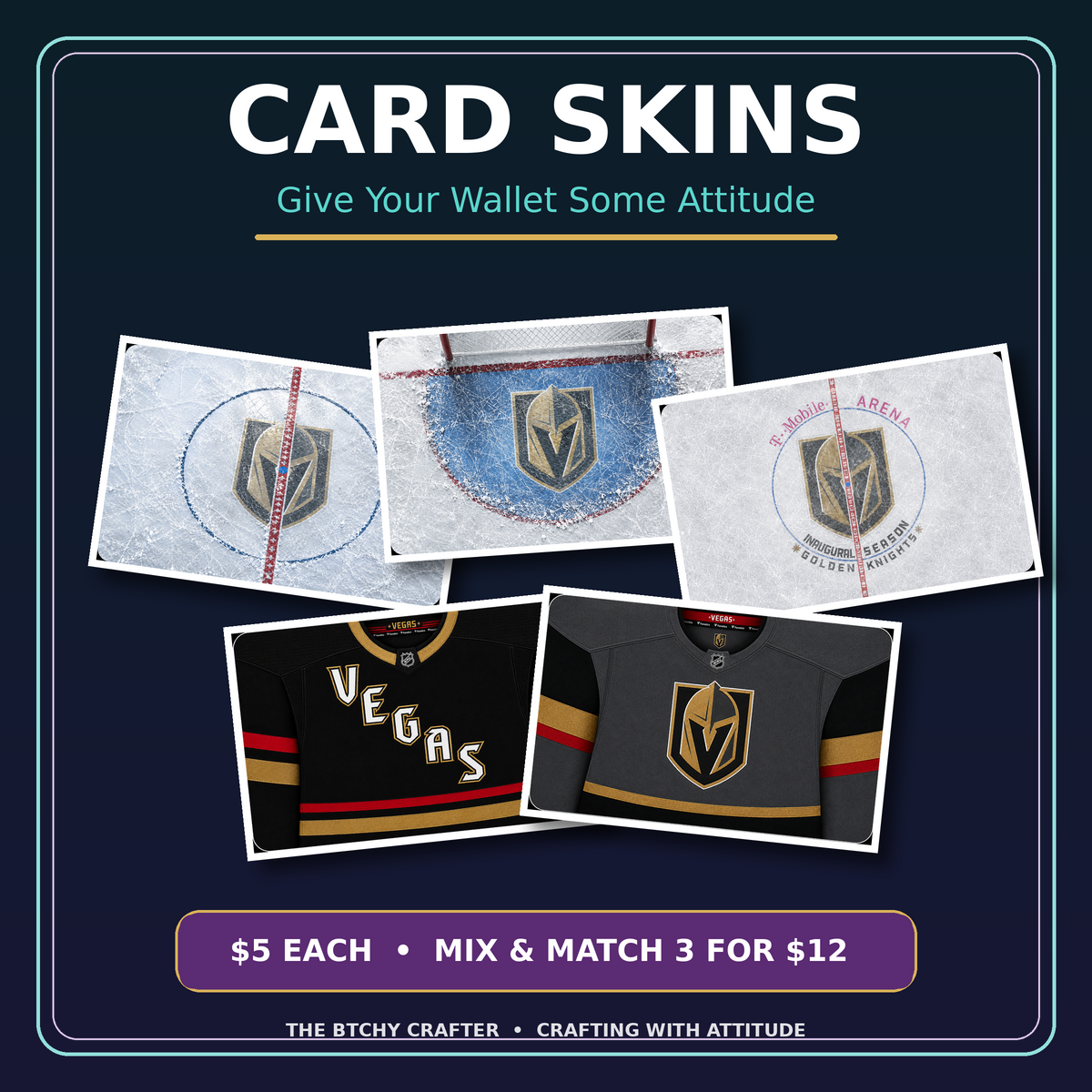 Debit and credit card skins, $5 each or mix and match 3 for $12